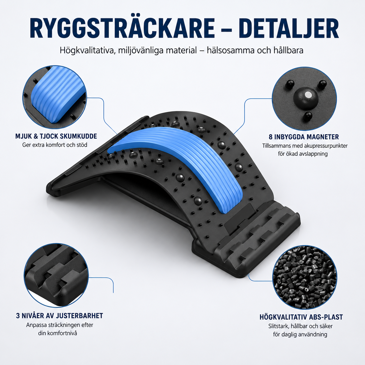 Ryggsträckare 3 nivåer – Ergonomiskt ryggstöd